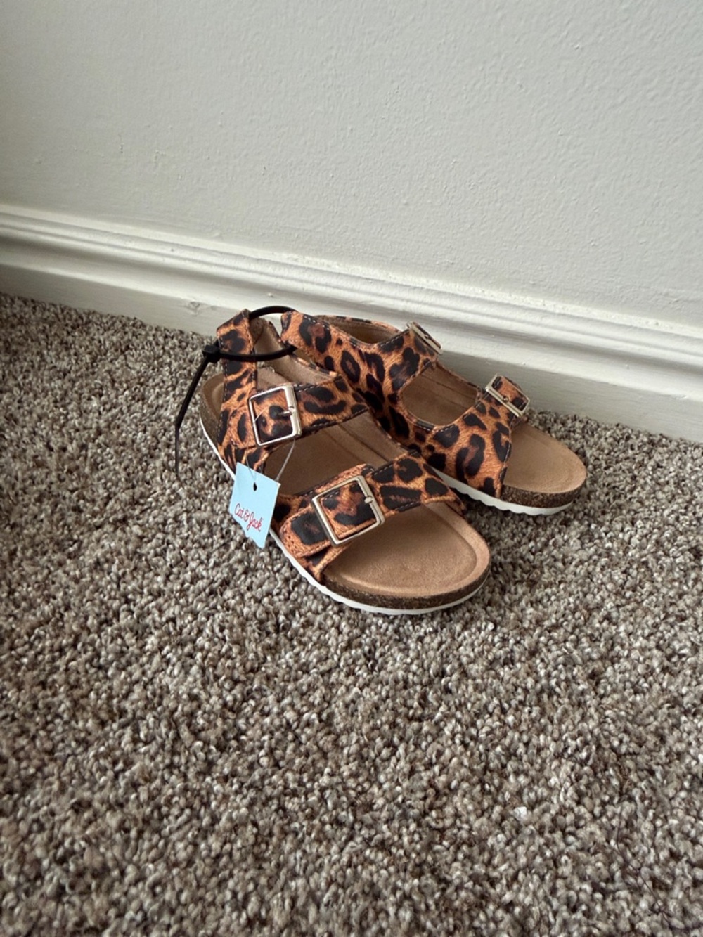 Cat & Jack Leopard Print Buckle Sandals - Brown & Black